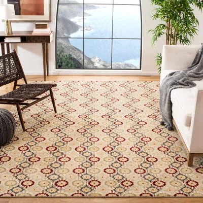 Safavieh Asian Fusion Hand Knotted Wool Pile Ikat Rug In Red;ivory