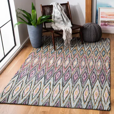 SAFAVIEH ASPEN HAND MADE AREA RUG, BLUE / PINK BOHEMIAN STYLE NON-SHEDDING