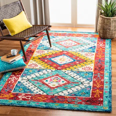 Safavieh Aspen Hand Made Area Rug, Blue / Rust Bohemian Style Non-shedding In Multi