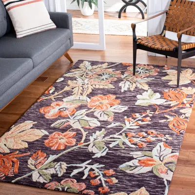 Safavieh Aspen Hand Made Area Rug, Charcoal / Orange Country Floral Style Non-shedding In Multi