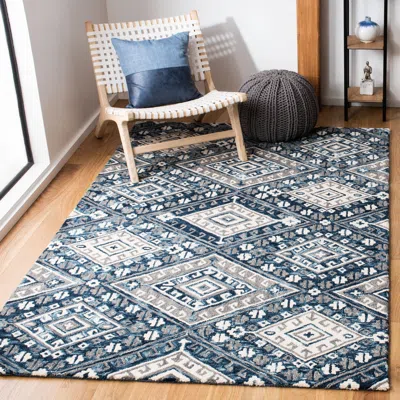 Safavieh Aspen Hand Made Area Rug, Grey / Ivory Bohemian Style Non-shedding In Blue