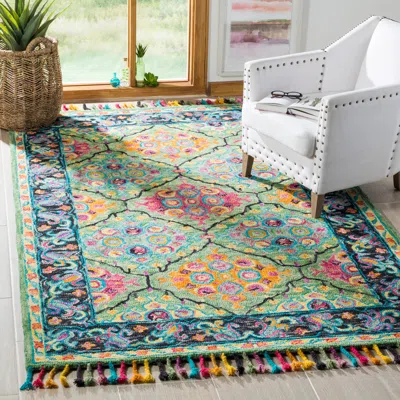 Safavieh Aspen Hand Made Area Rug, Light Green / Black Bohemian Style Non-shedding In Multi