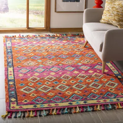Safavieh Aspen Hand Made Area Rug, Orange / Fuchsia Bohemian Style Non-shedding In Red