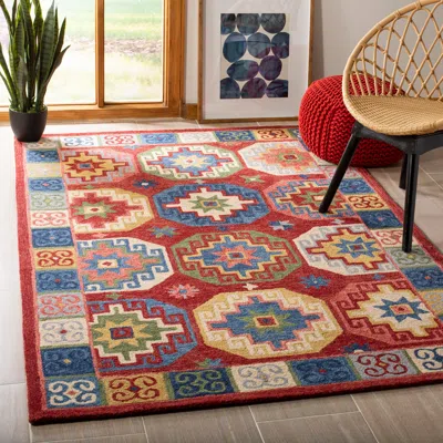 Safavieh Aspen Hand Made Area Rug, Red / Blue Bohemian Style Non-shedding In Multi