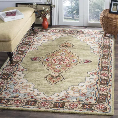 Safavieh Aspen Hand Made Area Rug, Sage / Brown Traditional Style Non-shedding In Multi