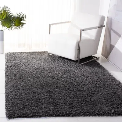 Safavieh August Shag Machine Made Area Rug, Charcoal Shag / Flokati Style Easy Care In Gray
