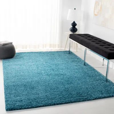 Safavieh August Shag Machine Made Area Rug, Turquoise Shag / Flokati Style Easy Care In Blue