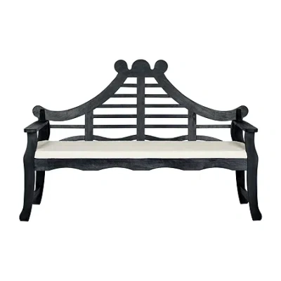 Safavieh Azusa Carved Detail Wood Patio Bench In Black