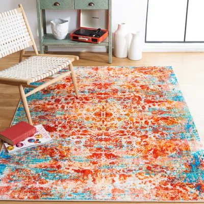 Safavieh Bahia Machine Made Area Rug, Light Blue / Red Contemporary Style Non-slip Machine Washable