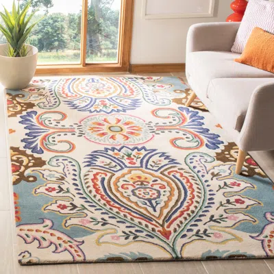 Safavieh Bella Hand Made Area Rug, Ivory / Teal Traditional Style Non-shedding In Multi