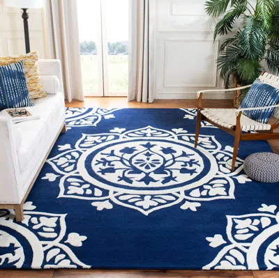 Safavieh Bella Hand Made Area Rug, Navy / Ivory Contemporary Style Non-shedding In Blue