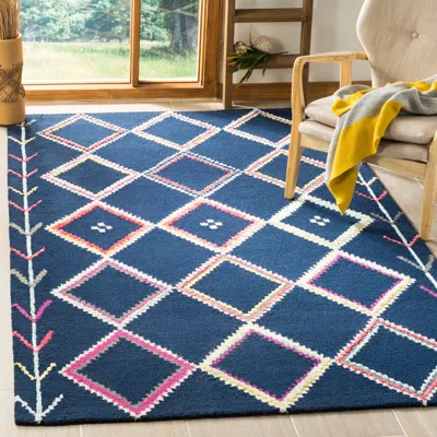 Safavieh Bellagio Hand Made Area Rug, Navy / Multi Bohemian Style Non-shedding In Blue
