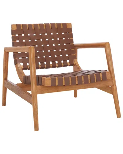 Safavieh Bellona Leathr Woven Accent Chair In Cognac