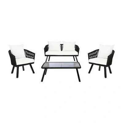 Safavieh Belmi 4-pc. Conversation Set Cushioned In Black