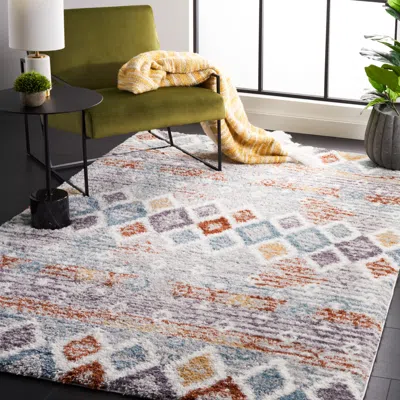 Safavieh Berber Shag Machine Made Area Rug, Blue Rust / Ivory Bohemian Style Easy Care In Multi