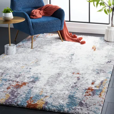 Safavieh Berber Shag Machine Made Area Rug, Blue Rust / Ivory Contemporary Style Easy Care In Multi