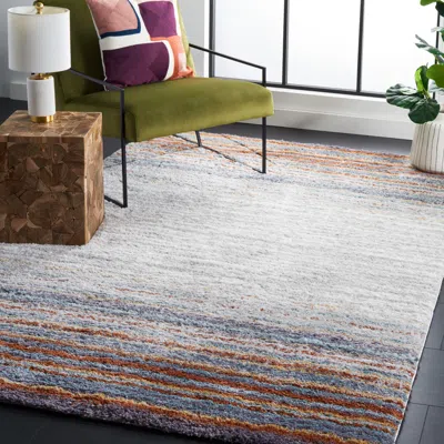 Safavieh Berber Shag Machine Made Area Rug, Blue Rust / Ivory Contemporary Style Easy Care In Multi