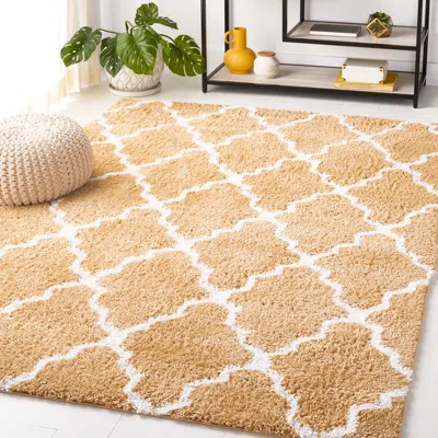 Safavieh Berber Shag Machine Made Area Rug, Dark Beig / Ivory Shag / Flokati Style Easy Care