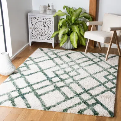 Safavieh Berber Shag Machine Made Area Rug, Ivory / Green Shag / Flokati Style Easy Care