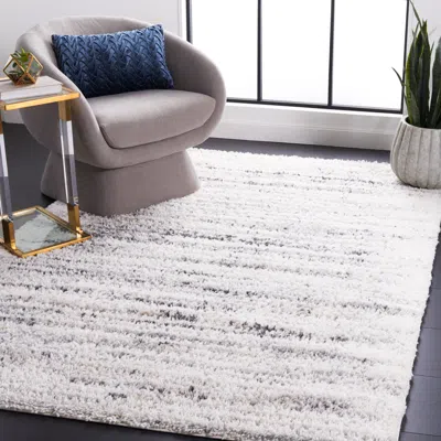 Safavieh Berber Shag Machine Made Area Rug, Ivory / Grey Shag / Flokati Style Easy Care In White