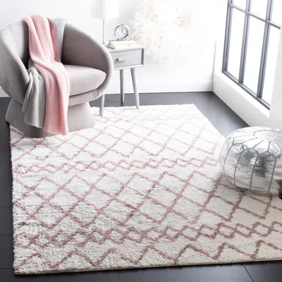 Safavieh Berber Shag Machine Made Area Rug, Ivory / Light Rose Shag / Flokati Style Easy Care In Neutral