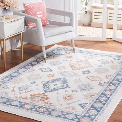 Safavieh Blair Washable Machine Made Area Rug, Beige / Blue Traditional Style Machine Washable Easy Care In White