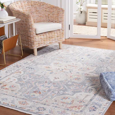 Safavieh Blair Washable Machine Made Area Rug, Beige / Blue Traditional Style Machine Washable Easy Care In Gray