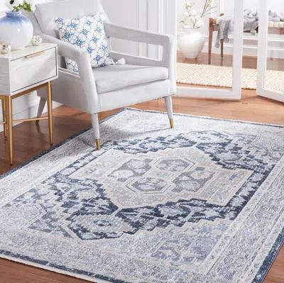 Safavieh Blair Washable Machine Made Area Rug, Beige / Navy Traditional Style Machine Washable Easy Care In Blue