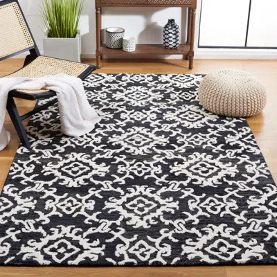 Safavieh Blossom Hand Made Area Rug, Black / Ivory Traditional Style Non-shedding