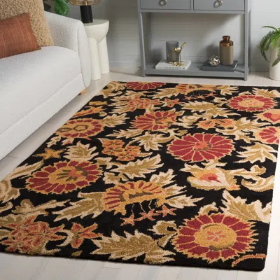 Safavieh Blossom Hand Made Area Rug, Black / Multi Country Floral Style Non-shedding