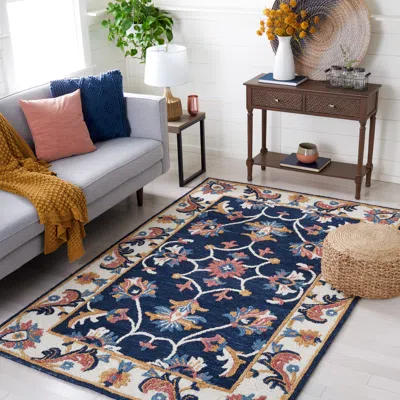 Safavieh Blossom Hand Made Area Rug, Blue / Ivory Traditional Style Non-shedding In Multi