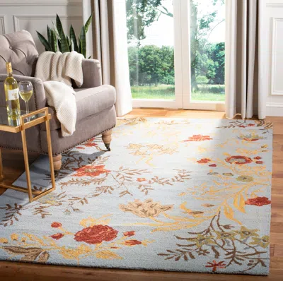 Safavieh Blossom Hand Made Area Rug, Blue / Multi Country Floral Style Non-shedding