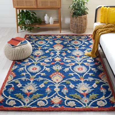 Safavieh Blossom Hand Made Area Rug, Blue / Rust Traditional Style Non-shedding