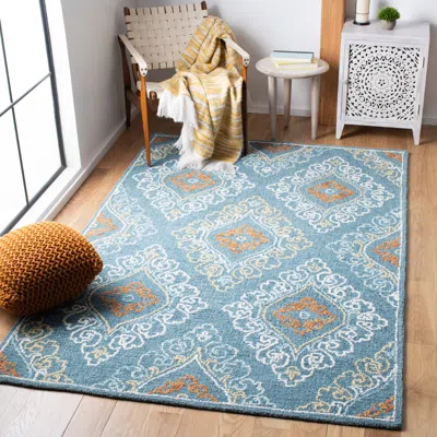 Safavieh Blossom Hand Made Area Rug, Blue / Yellow Traditional Style Non-shedding