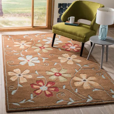 Safavieh Blossom Hand Made Area Rug, Camel / Multi Country Floral Style Non-shedding