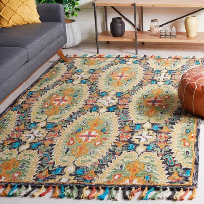Safavieh Blossom Hand Made Area Rug, Charcoal / Gold Bohemian Style Non-shedding In Multi