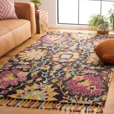 Safavieh Blossom Hand Made Area Rug, Charcoal / Multi Bohemian Style Non-shedding In Brown