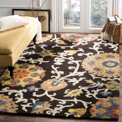 Safavieh Blossom Hand Made Area Rug, Charcoal / Multi Traditional Style Non-shedding