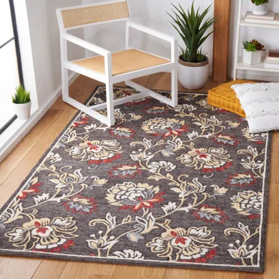 Safavieh Blossom Hand Made Area Rug, Dark Grey / Yellow Traditional Style Non-shedding In Multi