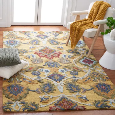 Safavieh Blossom Hand Made Area Rug, Gold / Multi Traditional Style Non-shedding