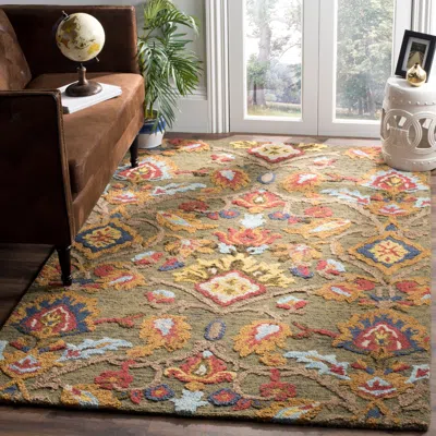 Safavieh Blossom Hand Made Area Rug, Green / Multi Traditional Style Non-shedding In Brown
