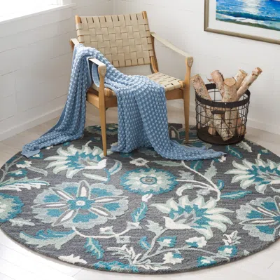 Safavieh Blossom Hand Made Area Rug, Grey / Blue Country Floral Style Non-shedding In Gray