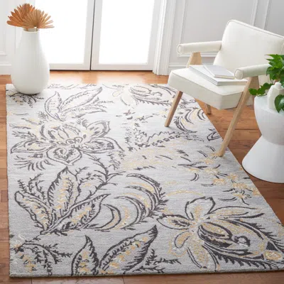 Safavieh Blossom Hand Made Area Rug, Grey / Yellow Country Floral Style Non-shedding In Gray