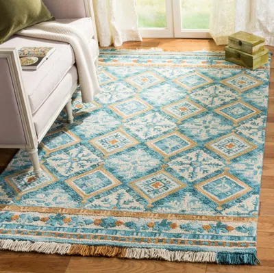 Safavieh Blossom Hand Made Area Rug, Ivory / Teal Traditional Style Non-shedding In Green