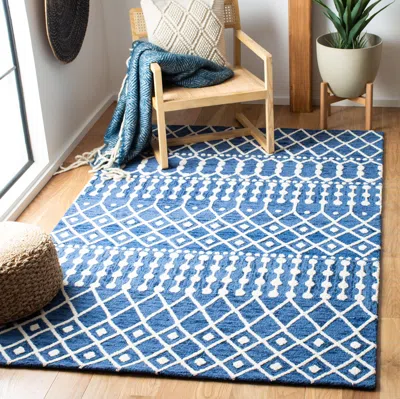 Safavieh Blossom Hand Made Area Rug, Navy / Ivory Bohemian Style Non-shedding In Blue