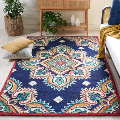 Safavieh Blossom Hand Made Area Rug, Navy / Ivory Traditional Style Non-shedding