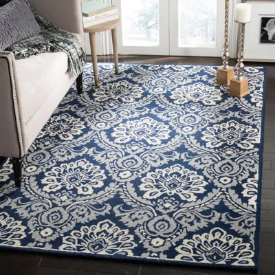 Safavieh Blossom Hand Made Area Rug, Navy / Ivory Traditional Style Non-shedding