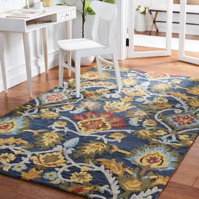 Safavieh Blossom Hand Made Area Rug, Navy / Multi Traditional Style Non-shedding