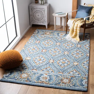 Safavieh Blossom Hand Made Area Rug, Navy / Yellow Traditional Style Non-shedding In Blue