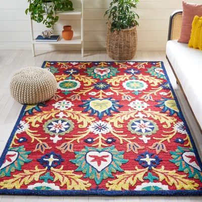 Safavieh Blossom Hand Made Area Rug, Red / Yellow Bohemian Style Non-shedding In Multi